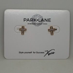 NEW Park Lane Jewelry TRUTH Cross Earrings Gold Crystal Micro Pave Gift Box Stud